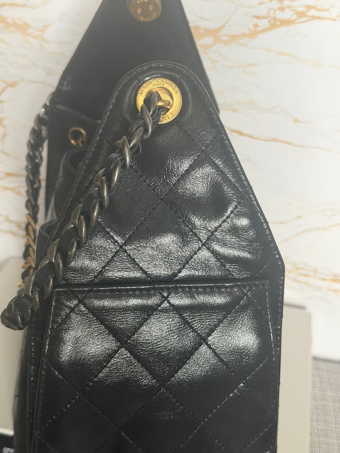 CHANEL Black Shiny Calf Skin Mixed Hardware 25 Hobo Bag size SMALL 2025/2026