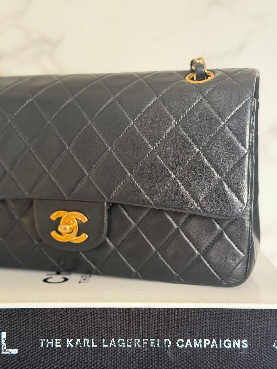 CHANEL series 6 Black Lambskin 24K GHW Vintage Medium ML Timeless Classic Double Flap Bag circa 2000-2002