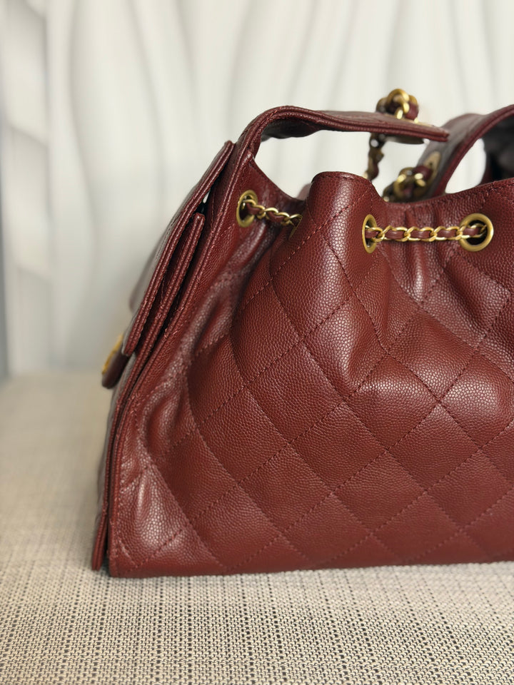 CHANEL 25A Burgundy Caviar Aged GHW 25 Hobo Bag Size SMALL
