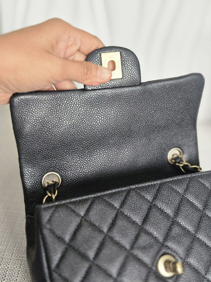 CHANEL series 20 Black Caviar Brushed GHW Mini rectangular Flap Bag