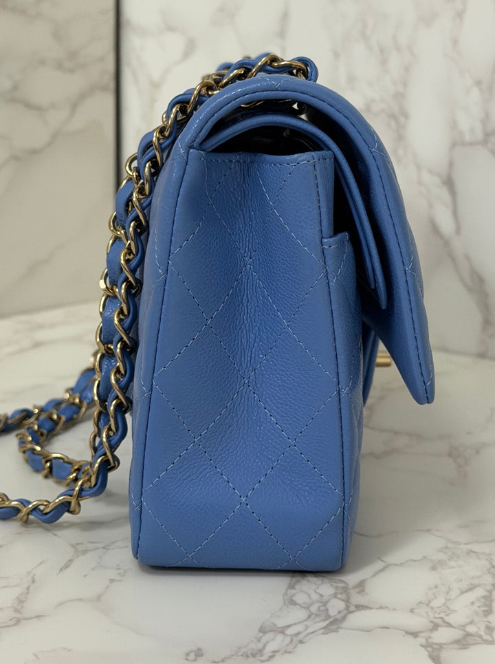 CHANEL 25C 2025 Periwinkle Blue Caviar LGHW Medium ML Timeless Classic Double Flap Bag