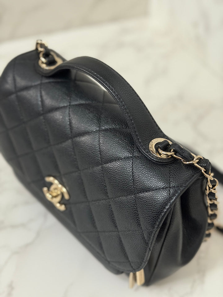 CHANEL Black Caviar LGHW Medium Business Affinity Flap Bag Microchipped