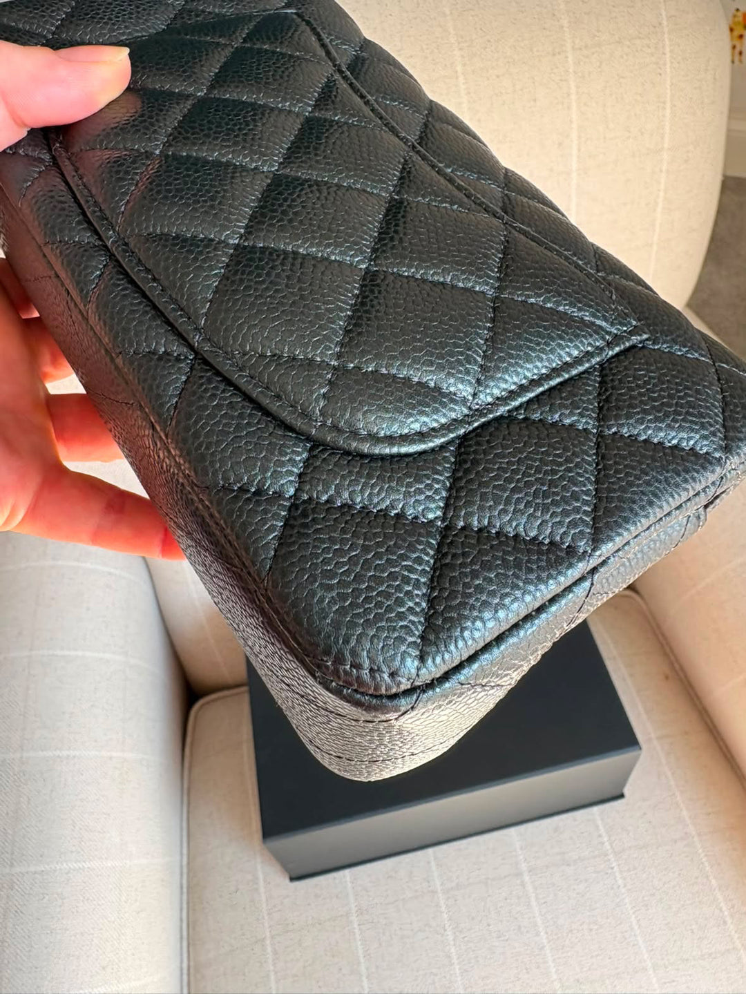 CHANEL series 25 18S iridescent pearly Grey caviar LGHW Mini Rectangular Flap Bag 2018
