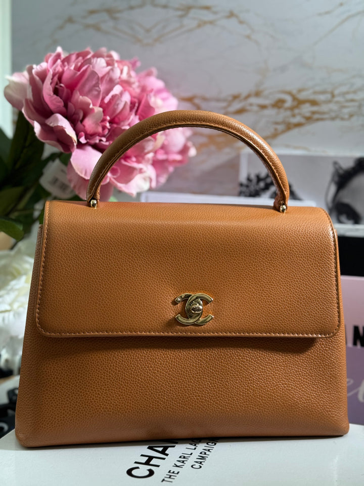 Chanel series 5 circa 1999 Kelly Top Handle Flap 24K GHW in Orange Caviar A12391