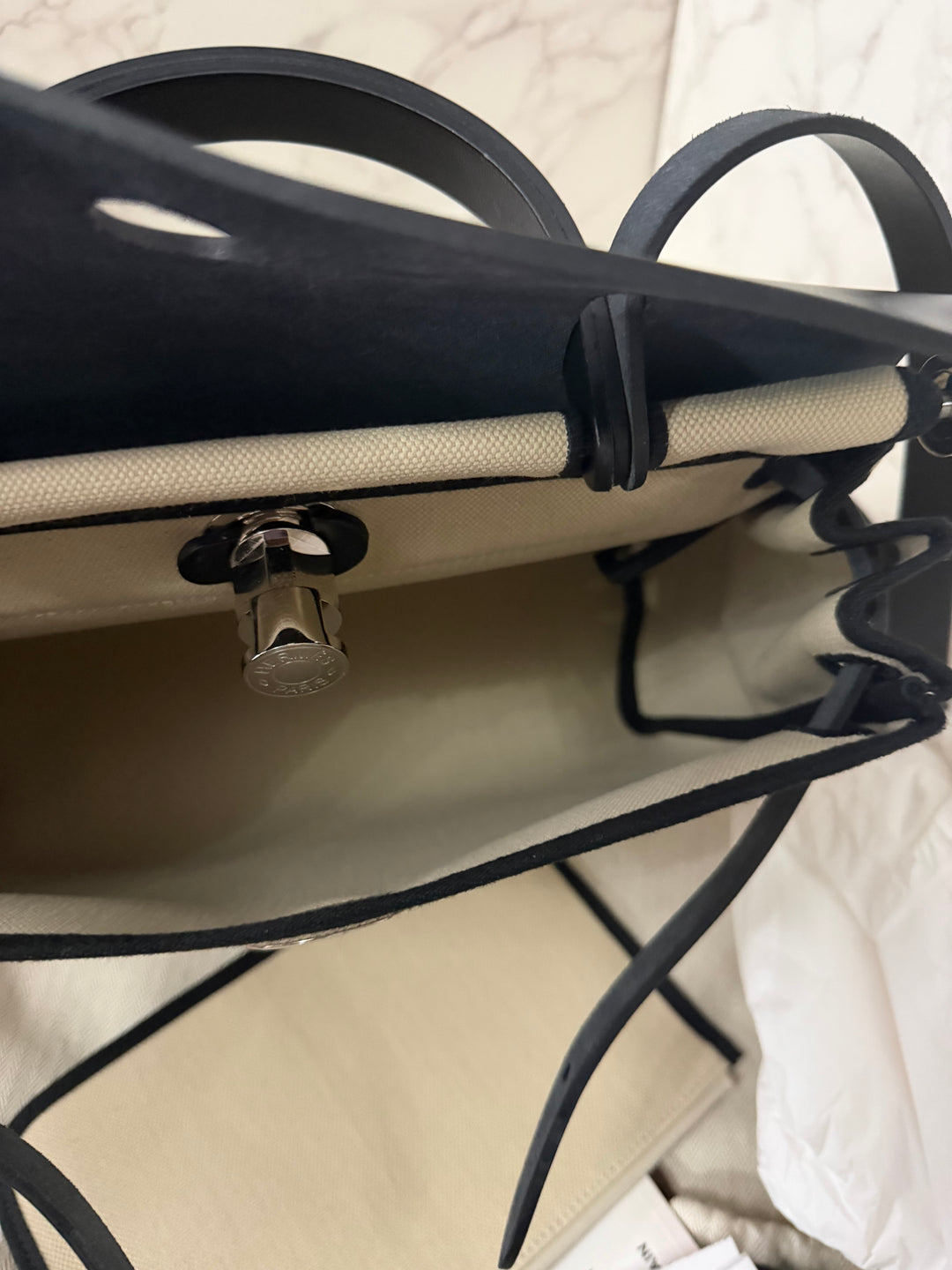 Hermes Herbag Zip 31 Bag in Noir/Beton Palladium Hardware