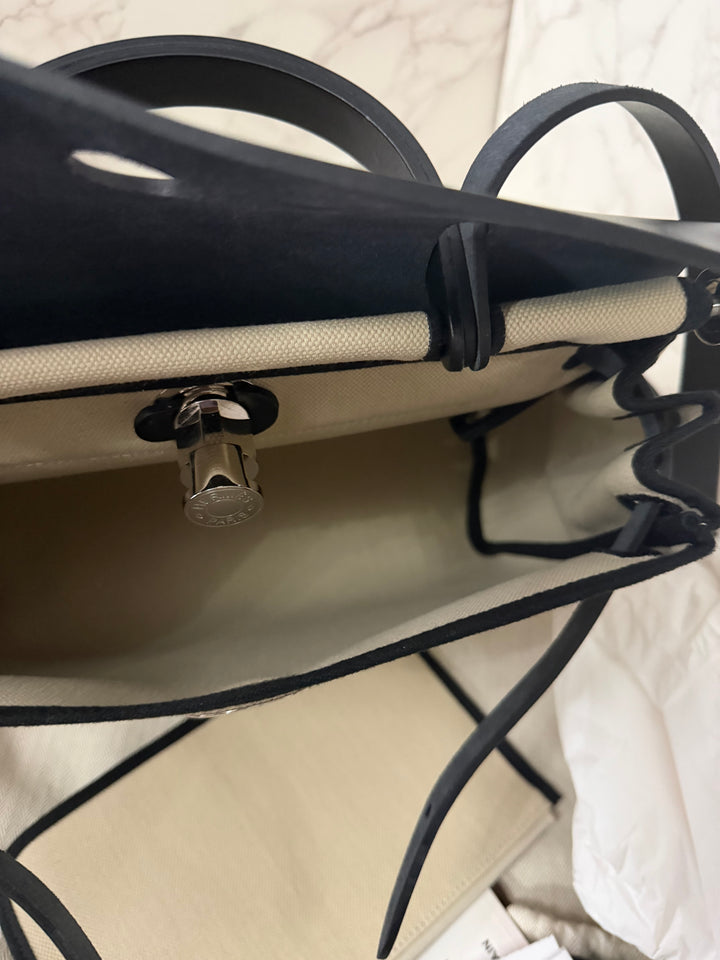 Hermes Herbag Zip 31 Bag in Noir/Beton Palladium Hardware