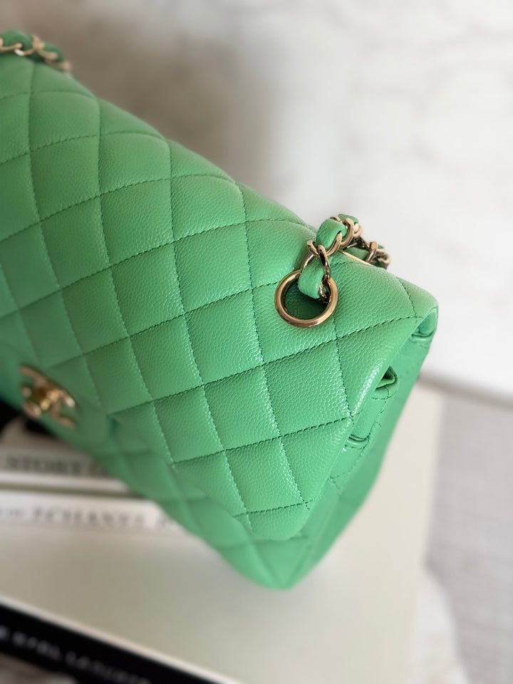 CHANEL 21P Avocado Green Caviar LGHW Small Timeless Classic Double Flap Bag 2021