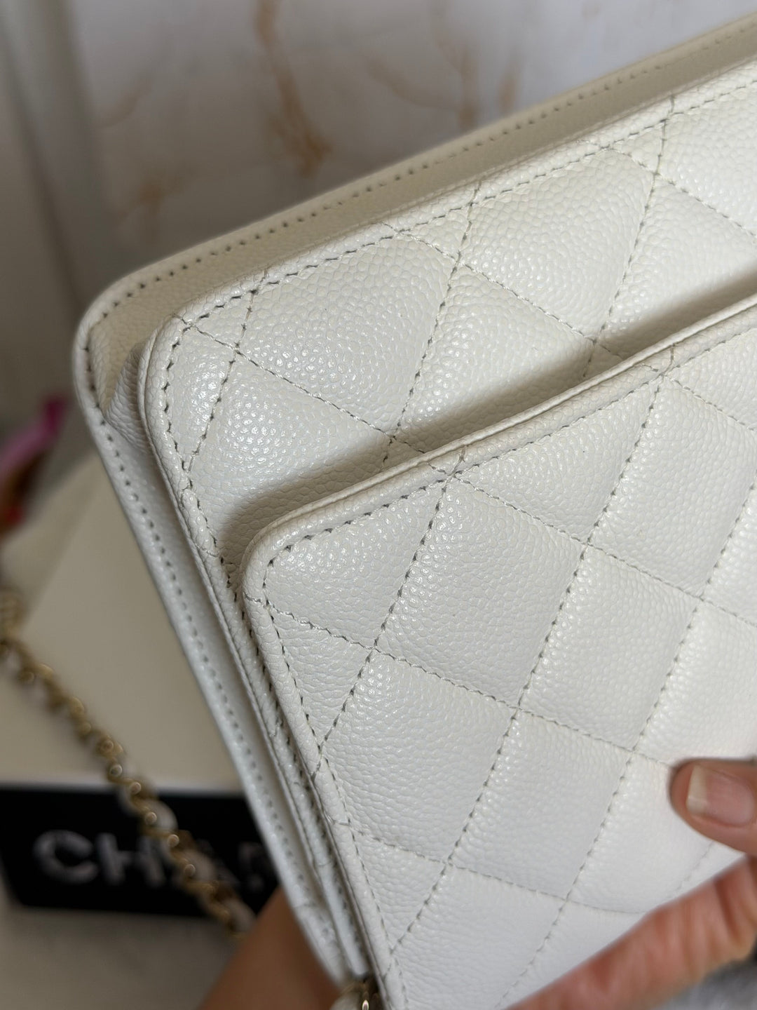 CHANEL White Caviar LGHW Classic Wallet on Chain (WOC) 2024
