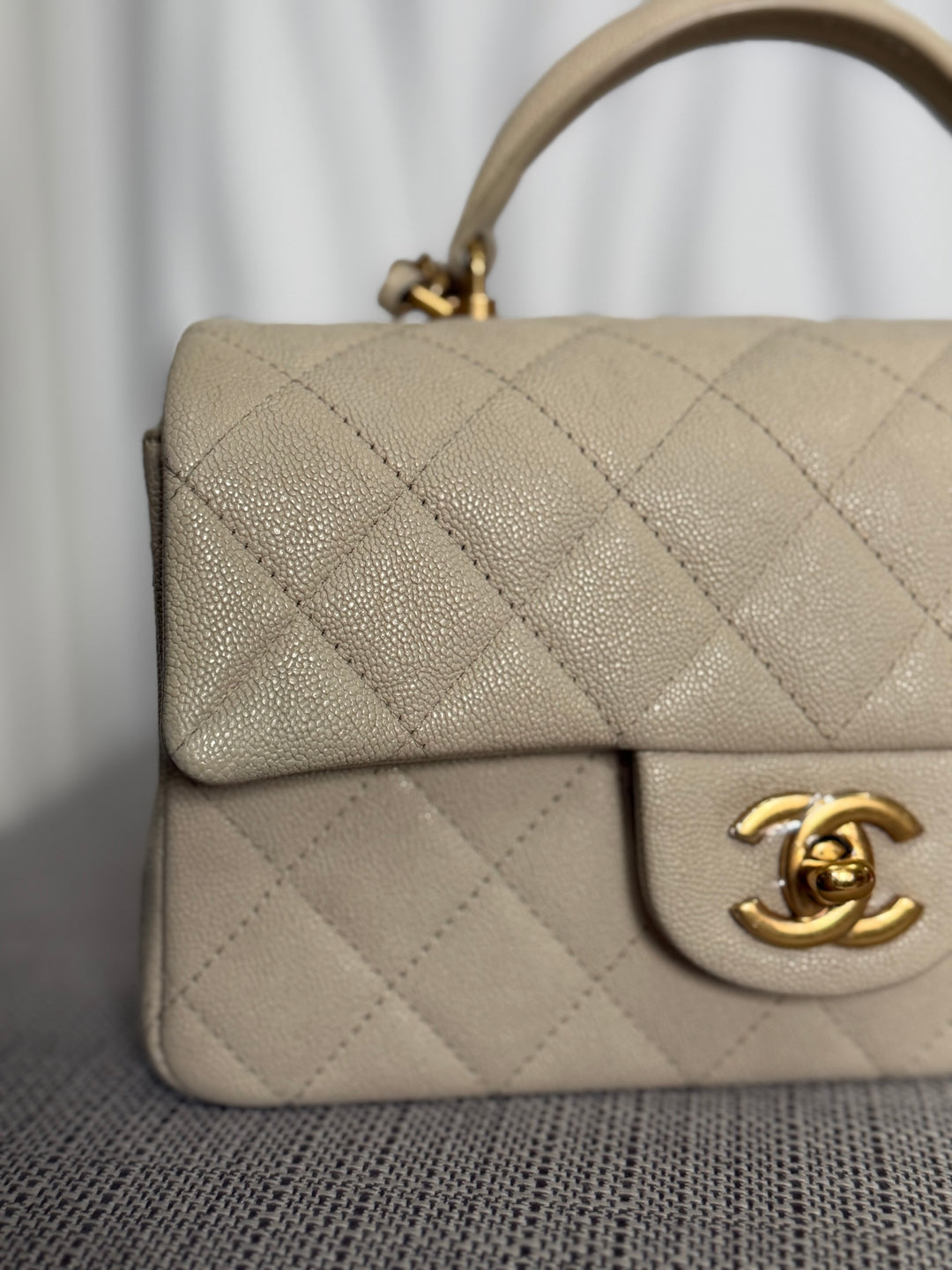 CHANEL 21S series 31 Beige Caviar Aged GHW Mini Rectangular Flap Bag with Top Handle 2021