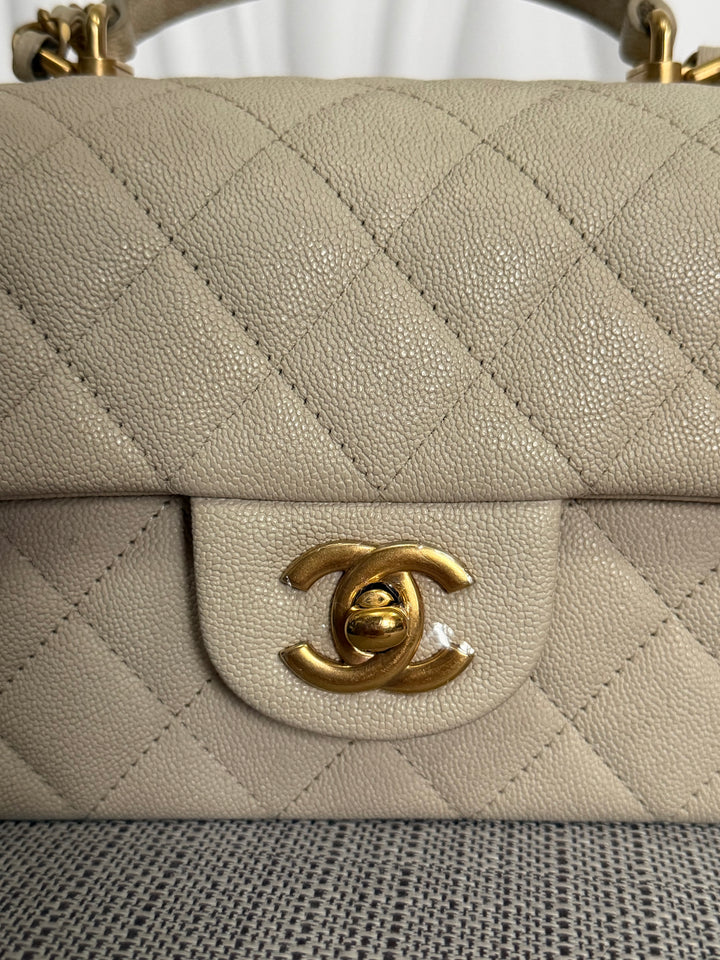 CHANEL 21S series 31 Beige Caviar Aged GHW Mini Rectangular Flap Bag with Top Handle 2021