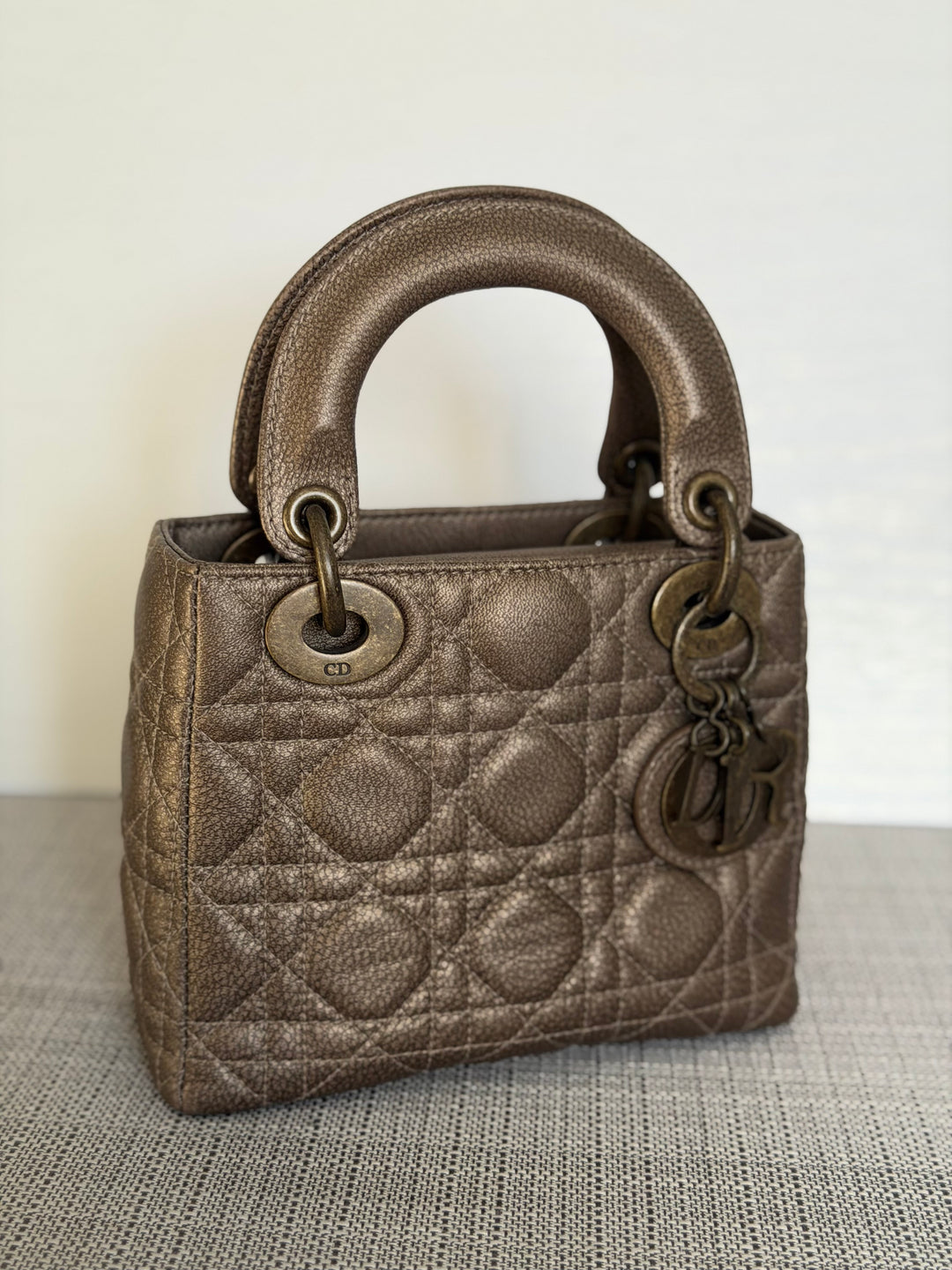Dior Lady Dior Mini In Bronze Lambskin Bronze Hardware 2007