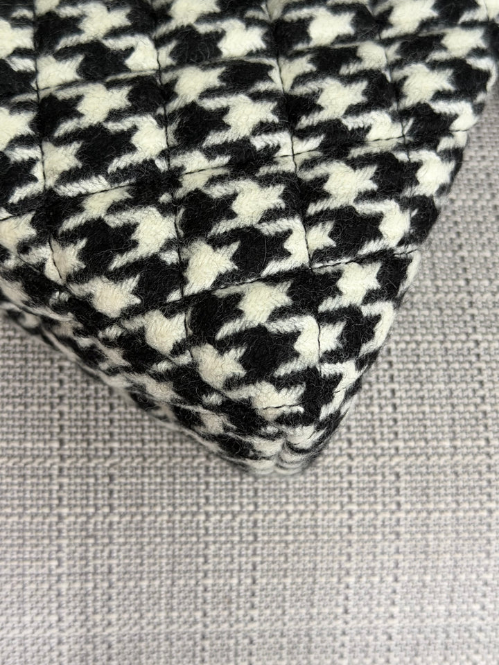 CHANEL 24A 2024 Black and White Houndstooth Tweed Kelly Small Shopping Bag with Chain Aged GHW