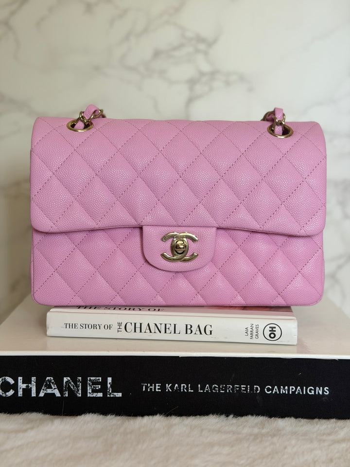 CHANEL 23P Mauve Pink Caviar Small Timeless Classic Double Flap Bag 2023