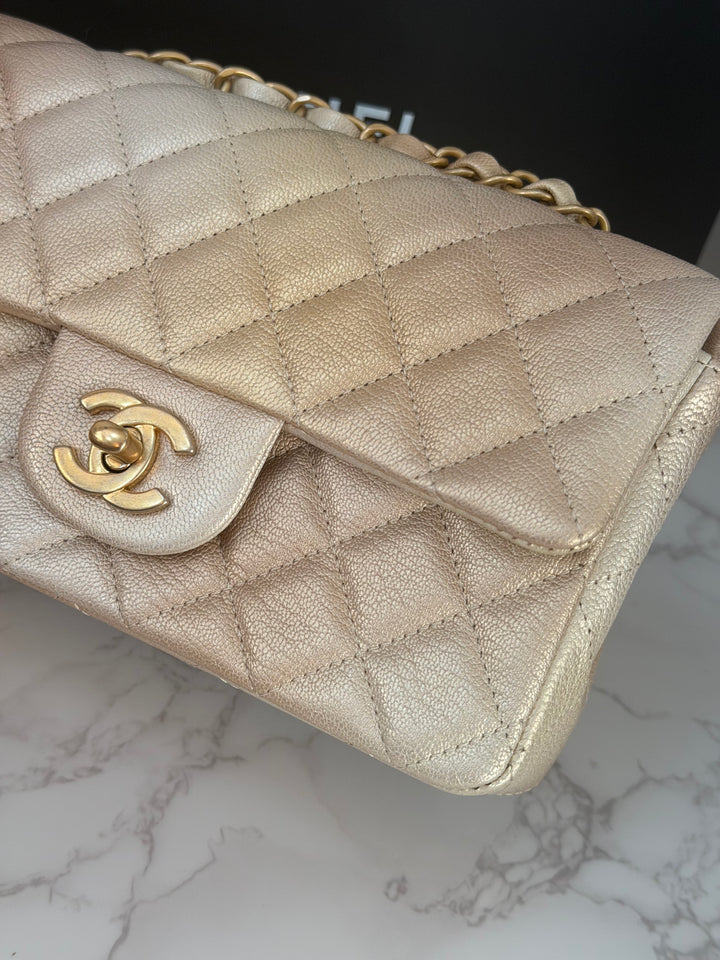 CHANEL 22P Gold Silver Ombré Goat skin Mini Rectangular Flap Bag with Aged GHW 2022