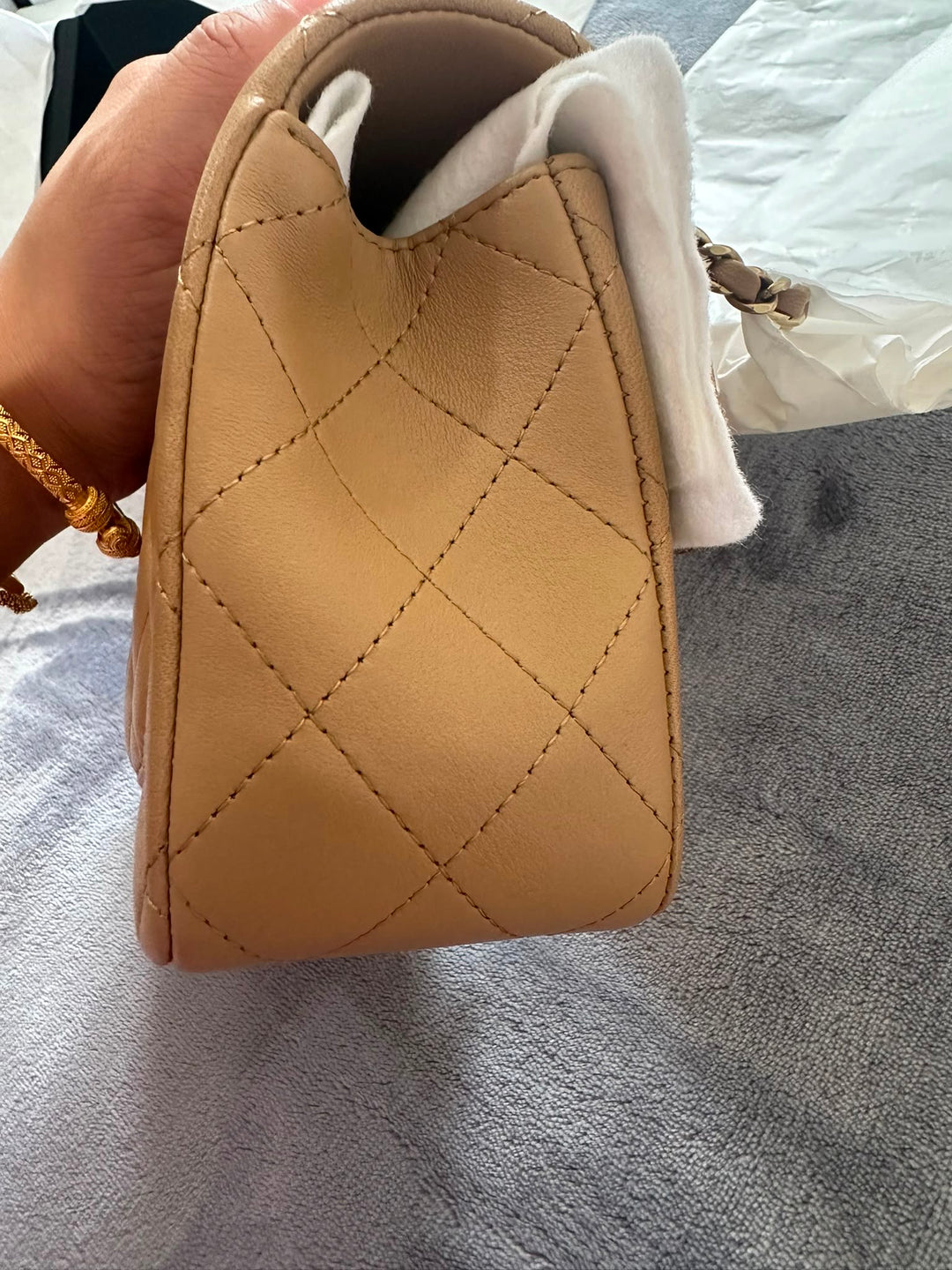 CHANEL Dark Beige LGHW Top Handle Mini Rectangular Flap Bag