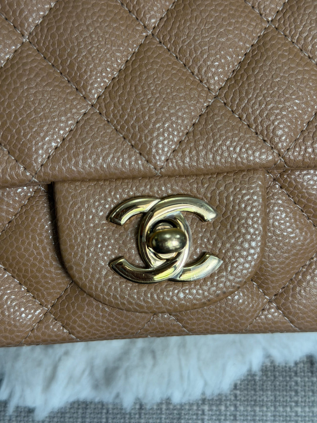 CHANEL 18S series 25 Dark Beige Caviar LGHW Square Mini Flap Bag 2018 Rare