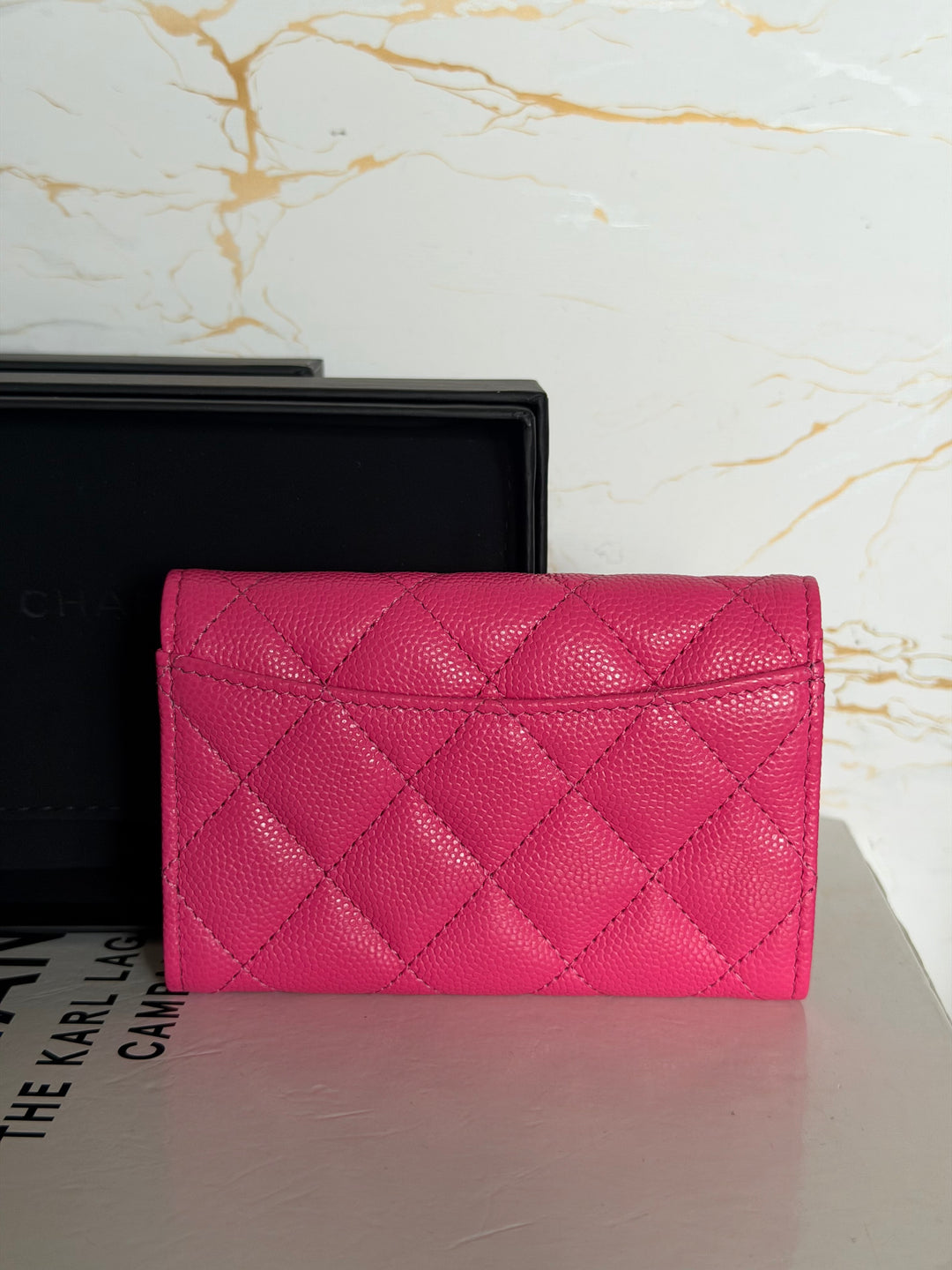 CHANEL Pink Caviar LGHW Classic Flap Snap Card Holder 2022 22K collection
