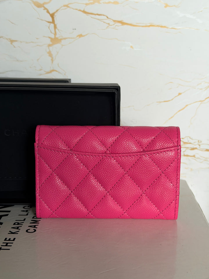 CHANEL Pink Caviar LGHW Classic Flap Snap Card Holder 2022 22K collection