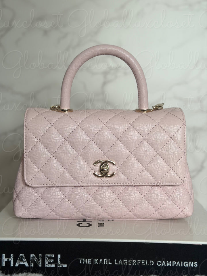 CHANEL 22P Light Pink Sakura Caviar LGHW Coco handle Flap Bag With detachable strap size Small 2022
