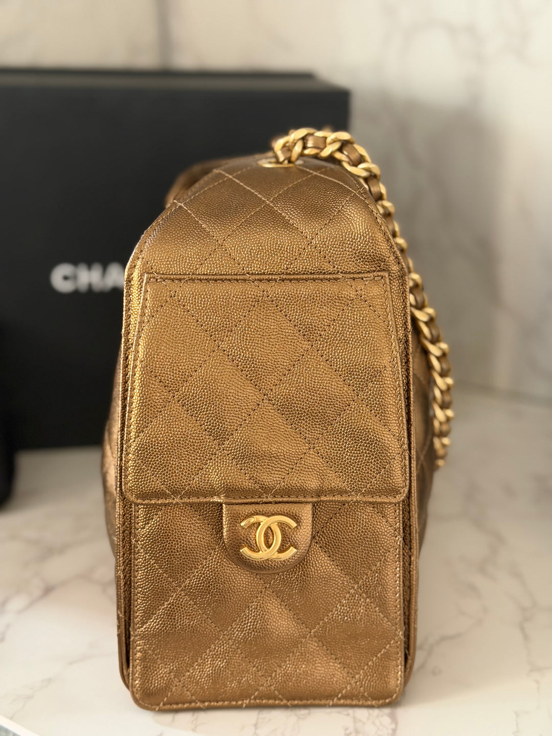 CHANEL 25A 2025 Bronze Caviar aged GHW 25 Hobo Bag size Small