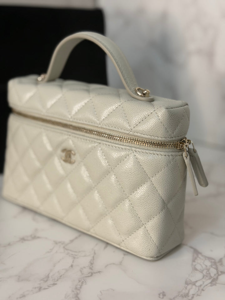 CHANEL 25B 2025 Light Grey Caviar LGHW Long Vanity Bag with Detachable Chain