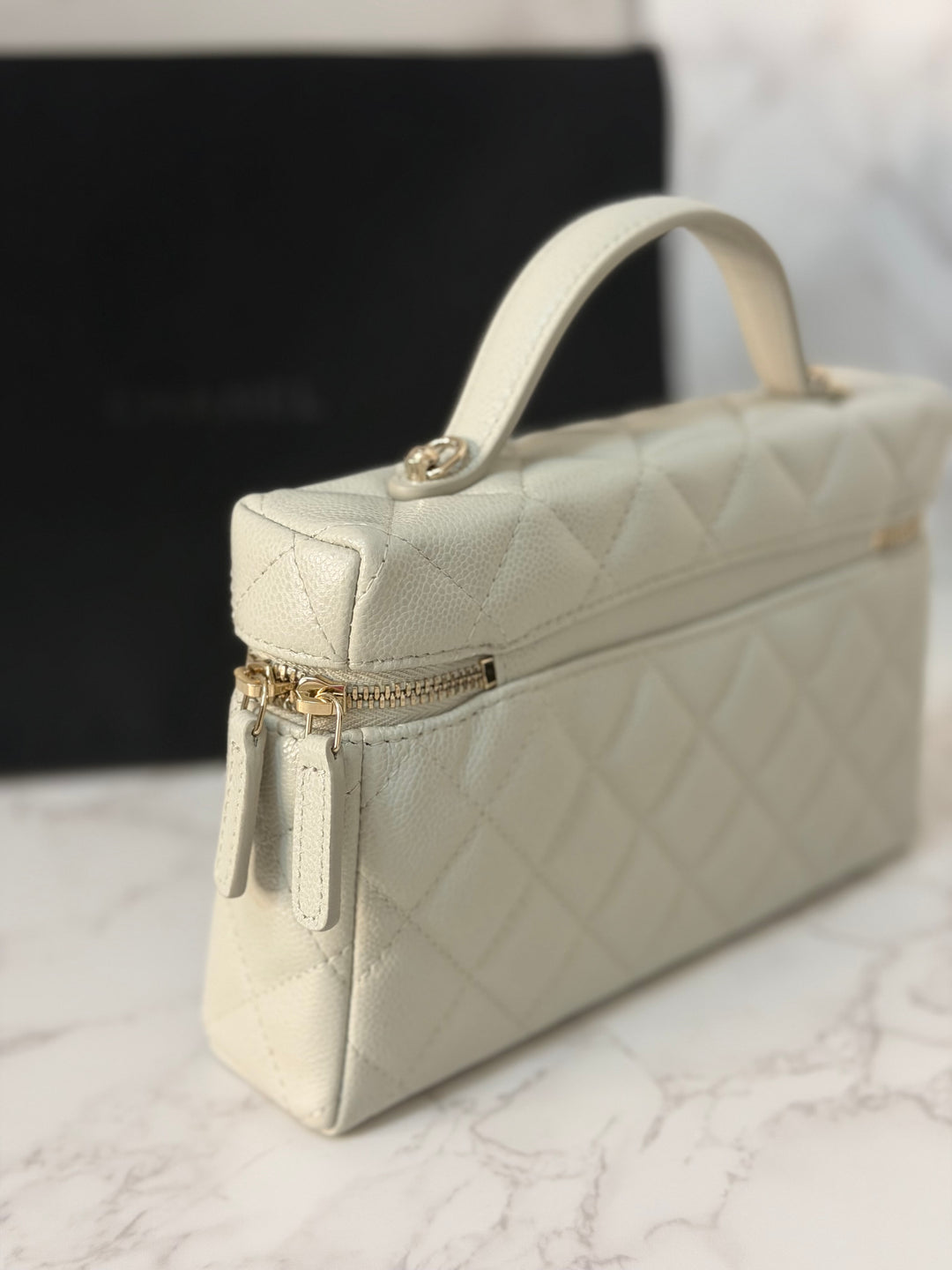 CHANEL 25B 2025 Light Grey Caviar LGHW Long Vanity Bag with Detachable Chain