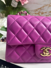 Load image into Gallery viewer, Chanel 21C 2021 Cruise Collection Purple Lambskin Champagne GHW Mini rectangular flap bag
