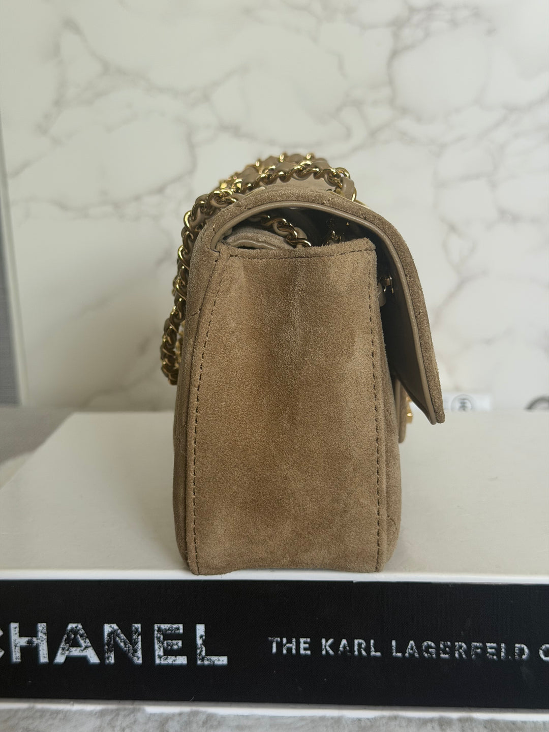 CHANEL 26B Beige Suede Matthie Blazy Mini Flap Bag GHW 2026