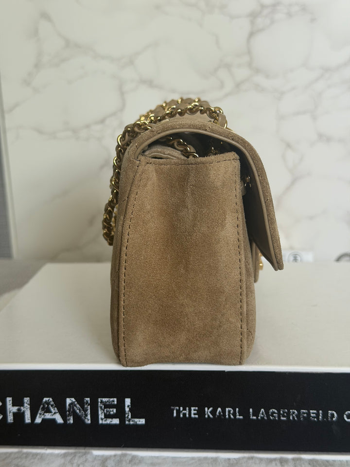 CHANEL 26B Beige Suede Matthie Blazy Mini Flap Bag GHW 2026