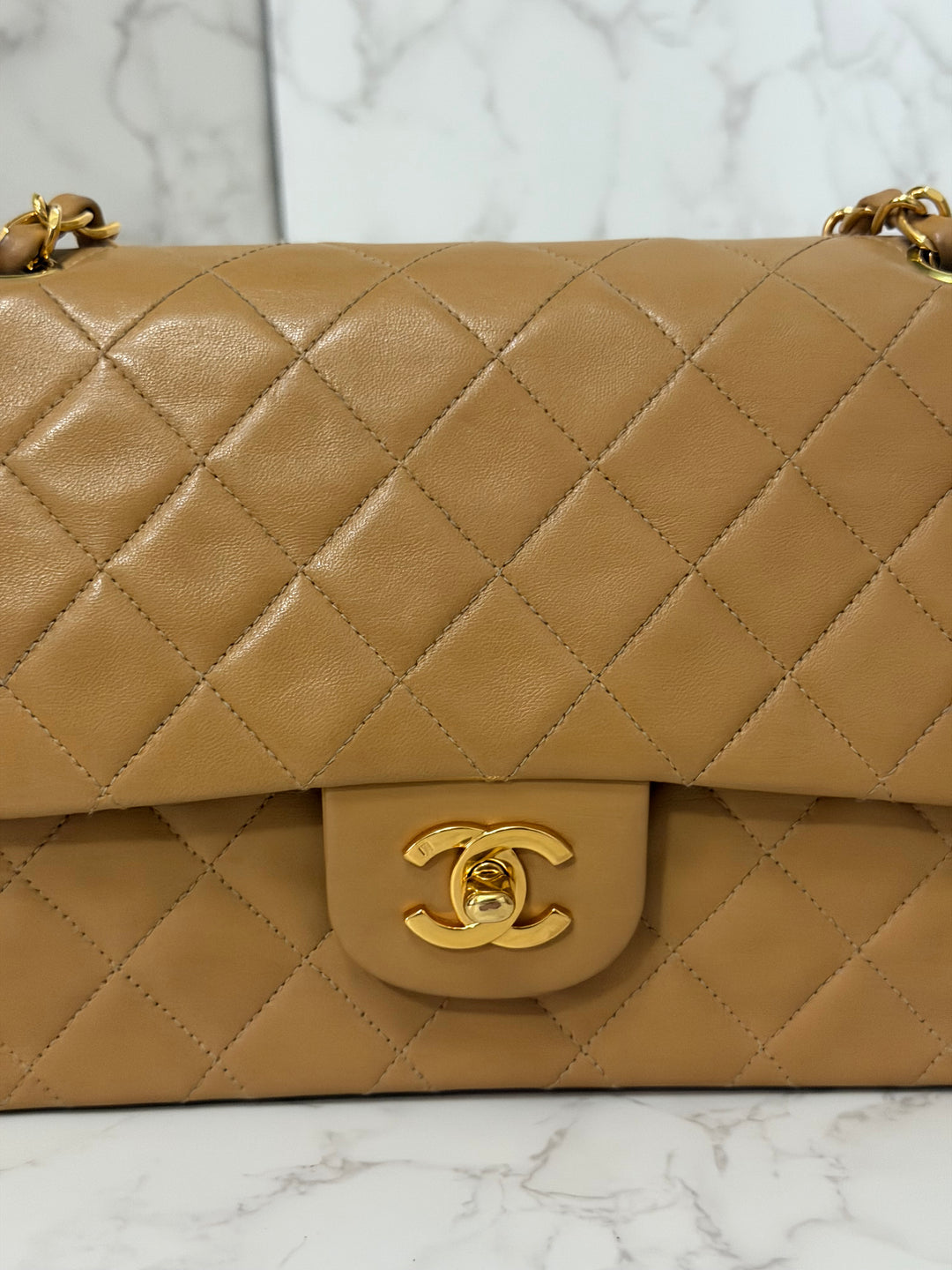 CHANEL series 4 Vintage 24K GHW Dark Beige Lambskin Timeless Classic Medium Double Flap Bag