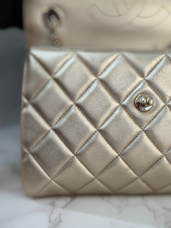 CHANEL series 30 Metallic Gold Lambskin LGHW Trendy CC top Handle Bag with non detachable Strap size SMALL 2020