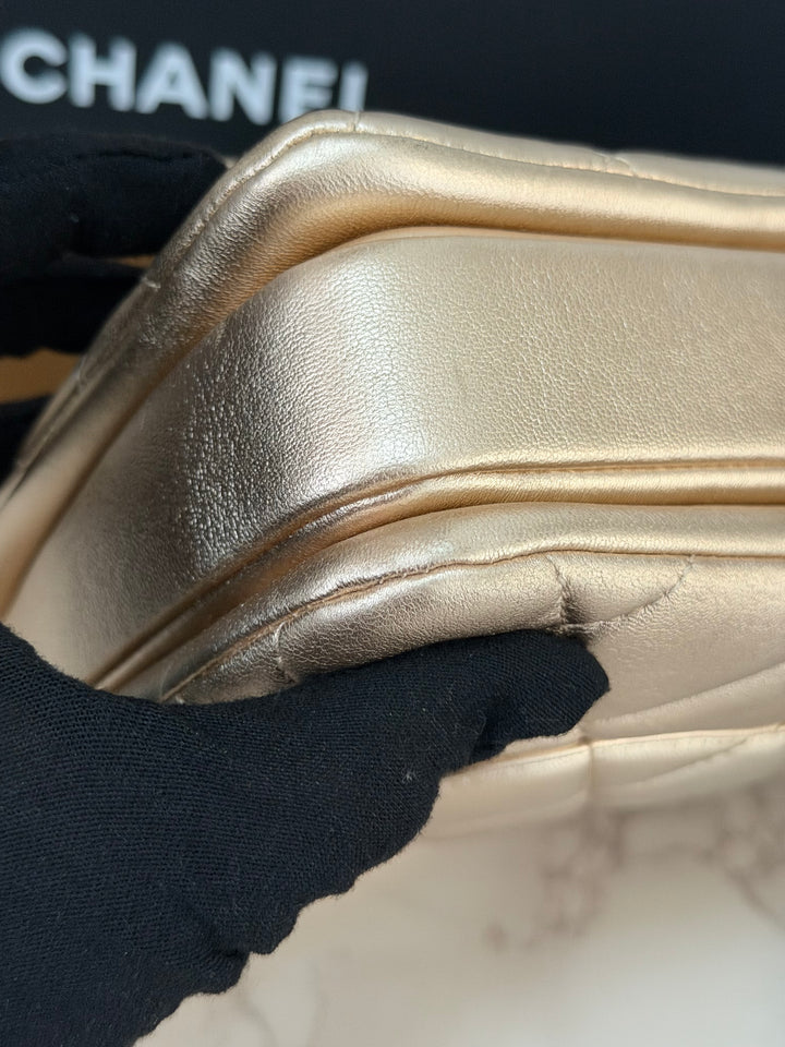 CHANEL series 30 Metallic Gold Lambskin LGHW Trendy CC top Handle Bag with non detachable Strap size SMALL 2020