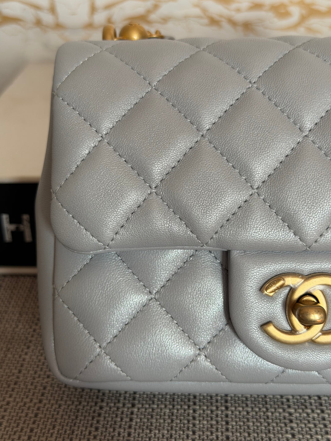 CHANEL Pearl Twist Pearly Light Blue Lambskin Mini Flap Bag 2023