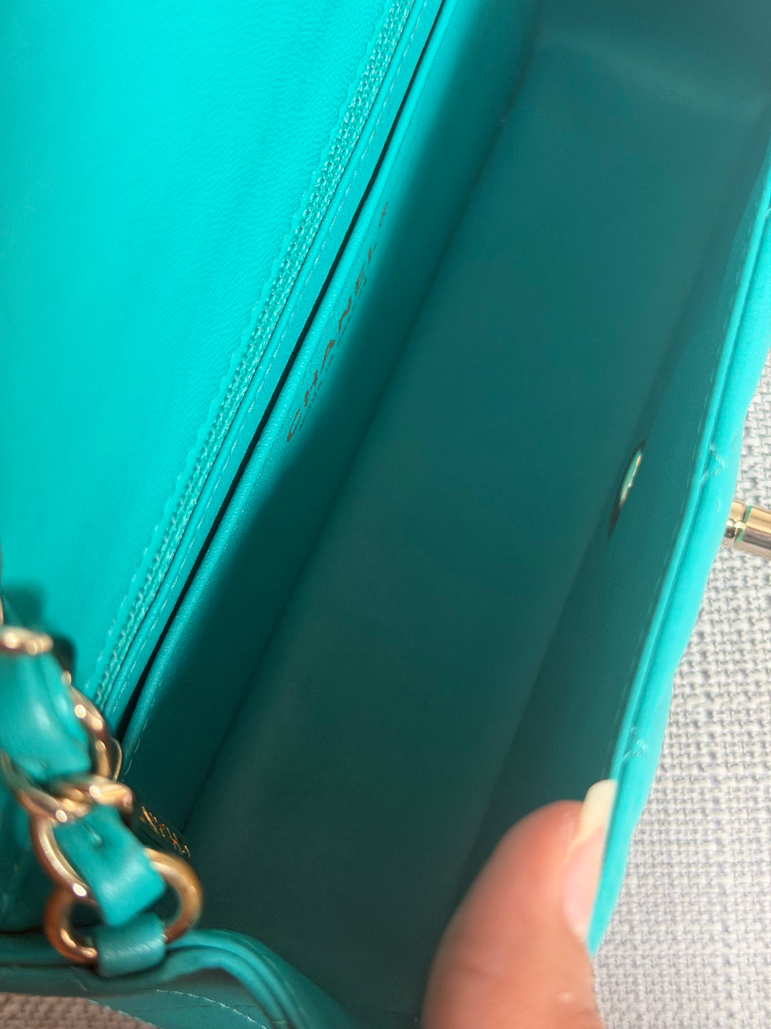 CHANEL series 23 Turquoise Lambskin LGHW Mini Rectangular Flap Bag 2016