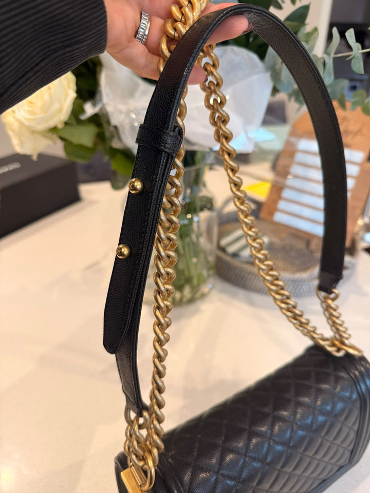 CHANEL series 29 2019 Black Caviar aged GHW Le Boy Flap Bag size Old Medium 25 cms