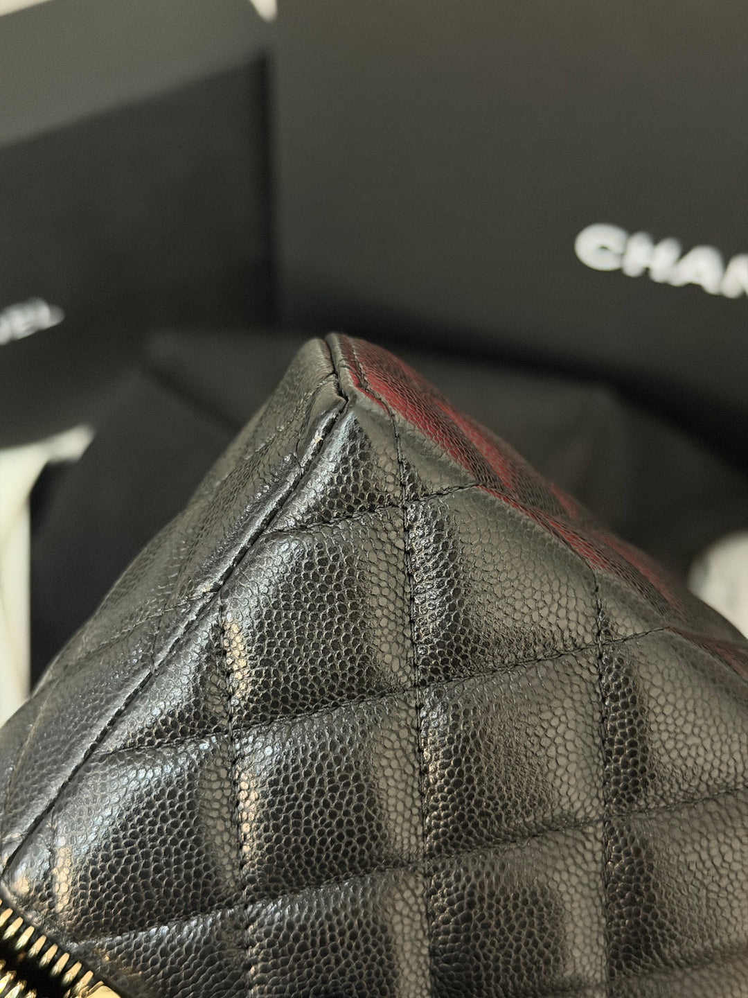 CHANEL Black Caviar LGHW Long Vanity with top handle and detachable chain