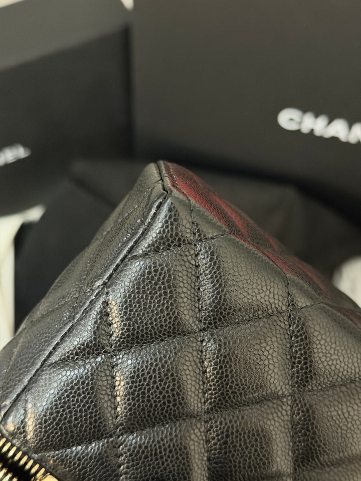 CHANEL Black Caviar LGHW Long Vanity with top handle and detachable chain