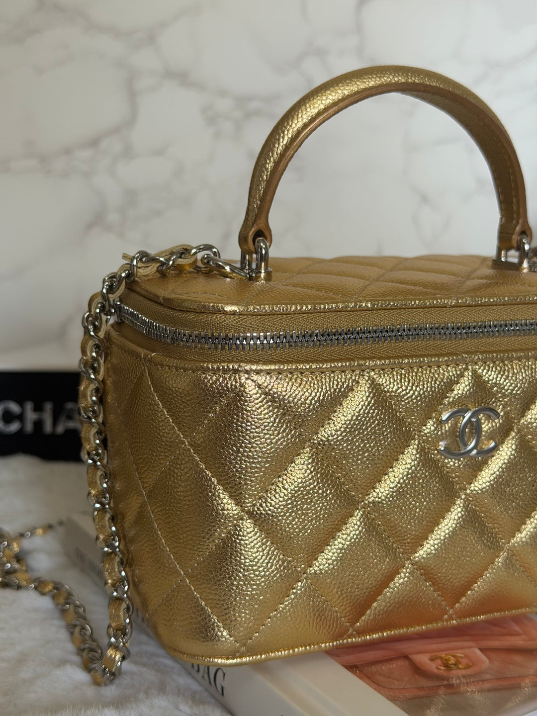 CHANEL 26A Métiers d’art Gold Caviar SHW Small Vanity Top Handle 2026