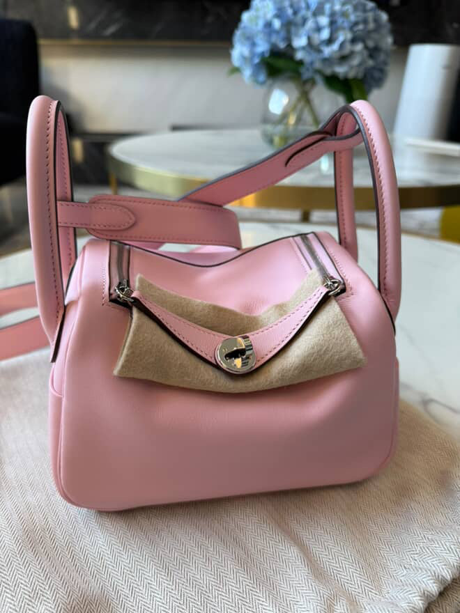 Hermes Mini Lindy Rose Sakura Swift Leather PHW Stamp W 2024