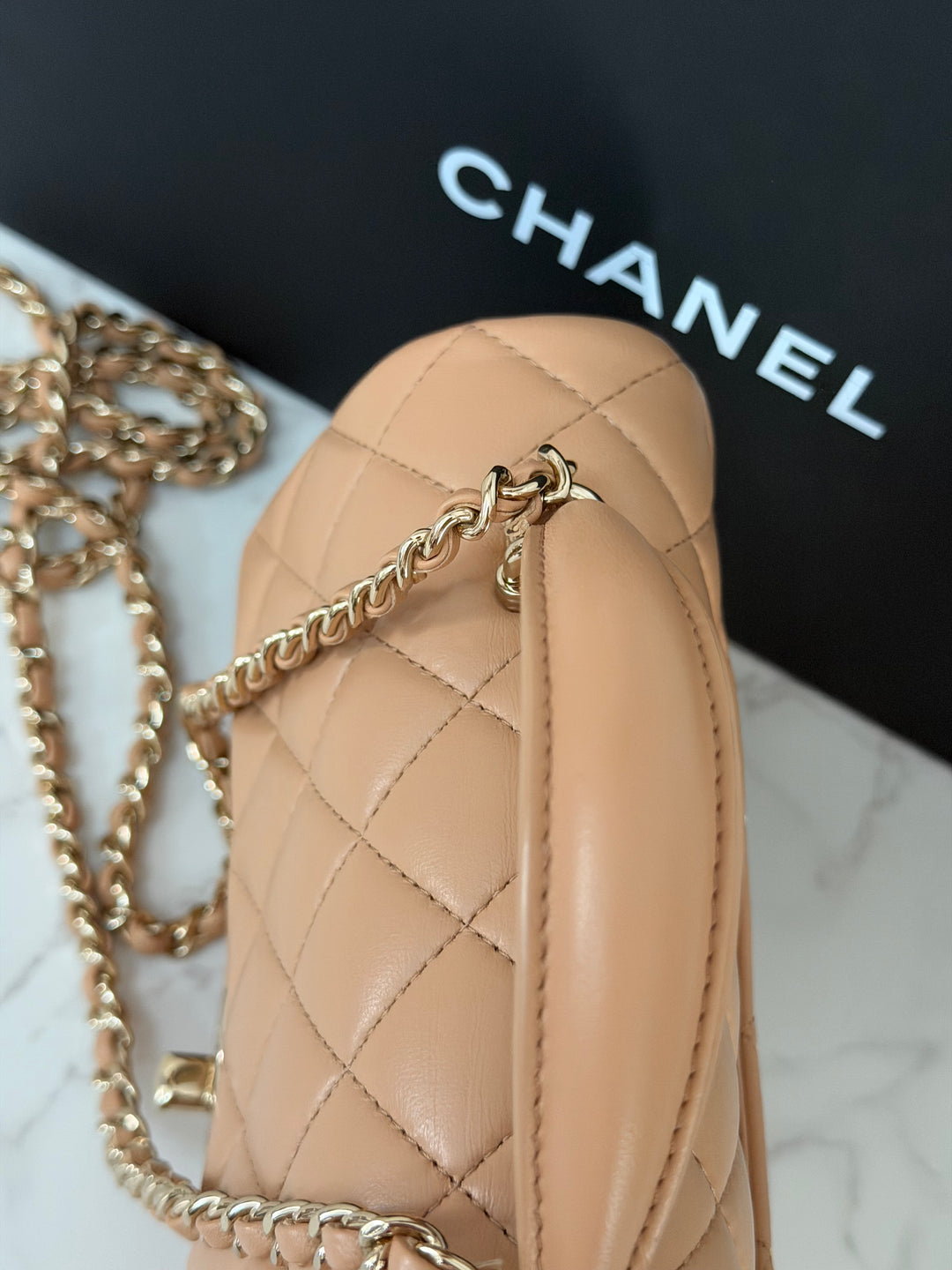 CHANEL 23K 2023 Dark Beige NR649 Lambskin LGHW Mini Rectangular Flap Bag with Top Handle