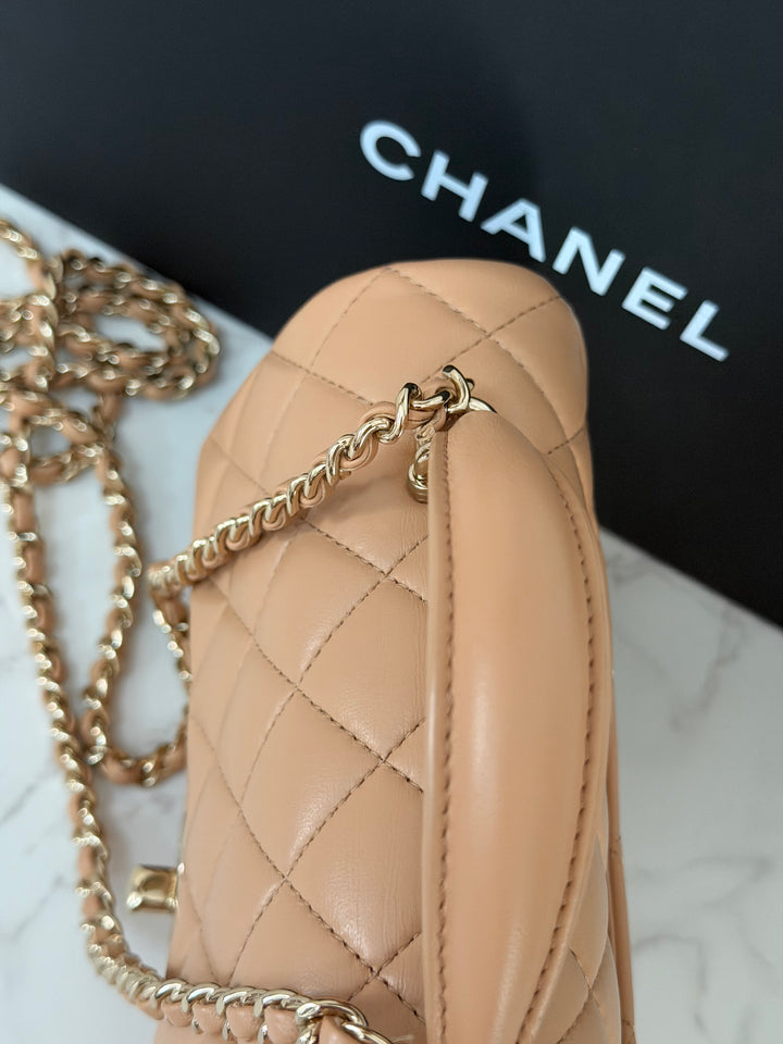 CHANEL 23K 2023 Dark Beige NR649 Lambskin LGHW Mini Rectangular Flap Bag with Top Handle