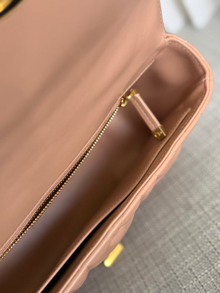 Dior Caro Flap Bag in Rose De Ven Calfskin GHW Medium 25 cms