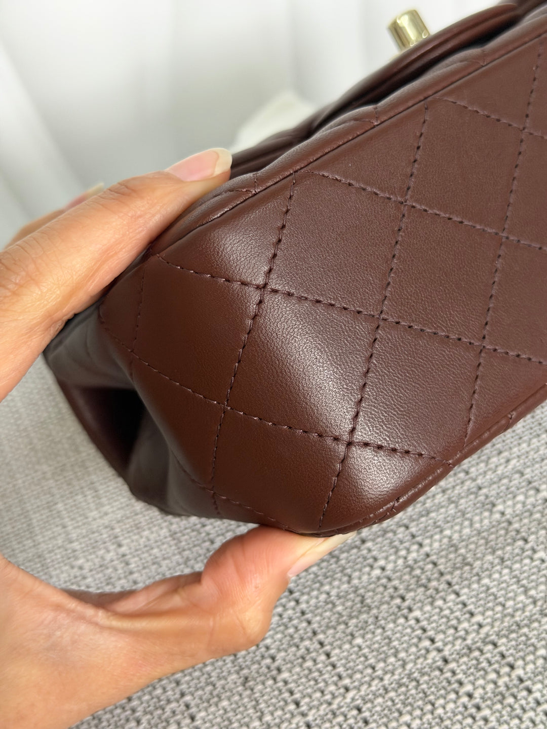 CHANEL 25K collection 2025 Brown Lambskin LGHW Mini Rectangular Flap Bag with Leather Top Handle