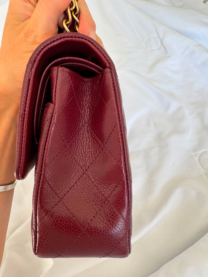 CHANEL series 21 2015 15B Burgundy Caviar GHW Medium ML Timeless Classic Double Flap Bag