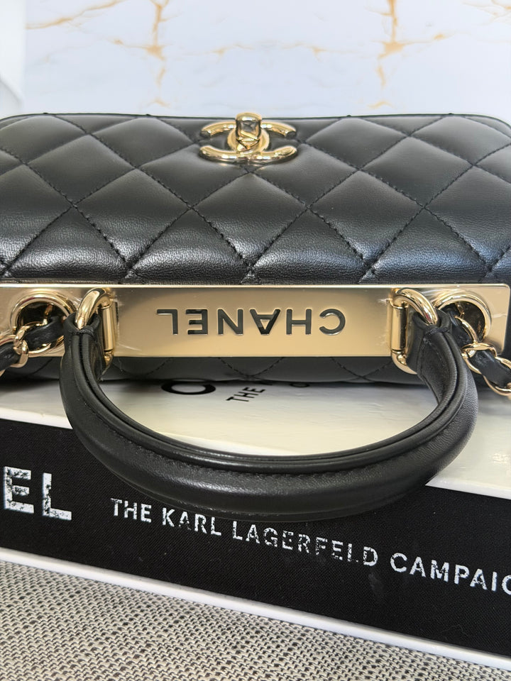 CHANEL Black Lambskin LGHW Trendy CC Flap Bag size MINI 8 inches with detachable Strap 2023/2024