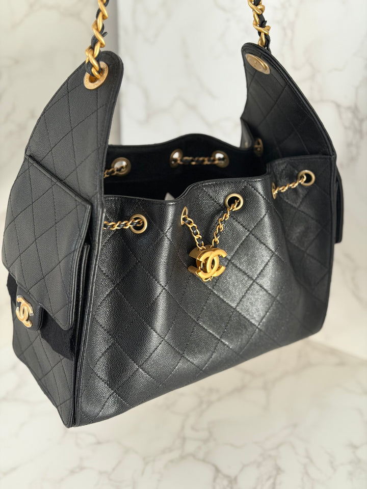 CHANEL 25 2025 size SMALL in Black Caviar Aged GHW Hobo Bag