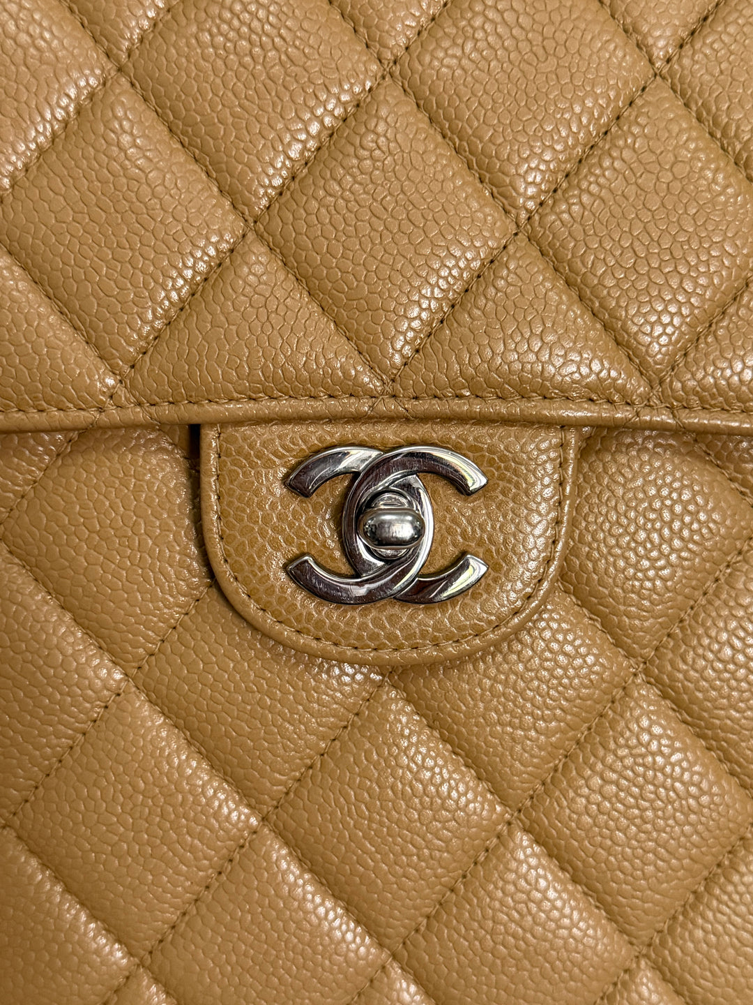 CHANEL series 6 Dark Beige Caviar SHW Vintage Jumbo Single Flap Bag