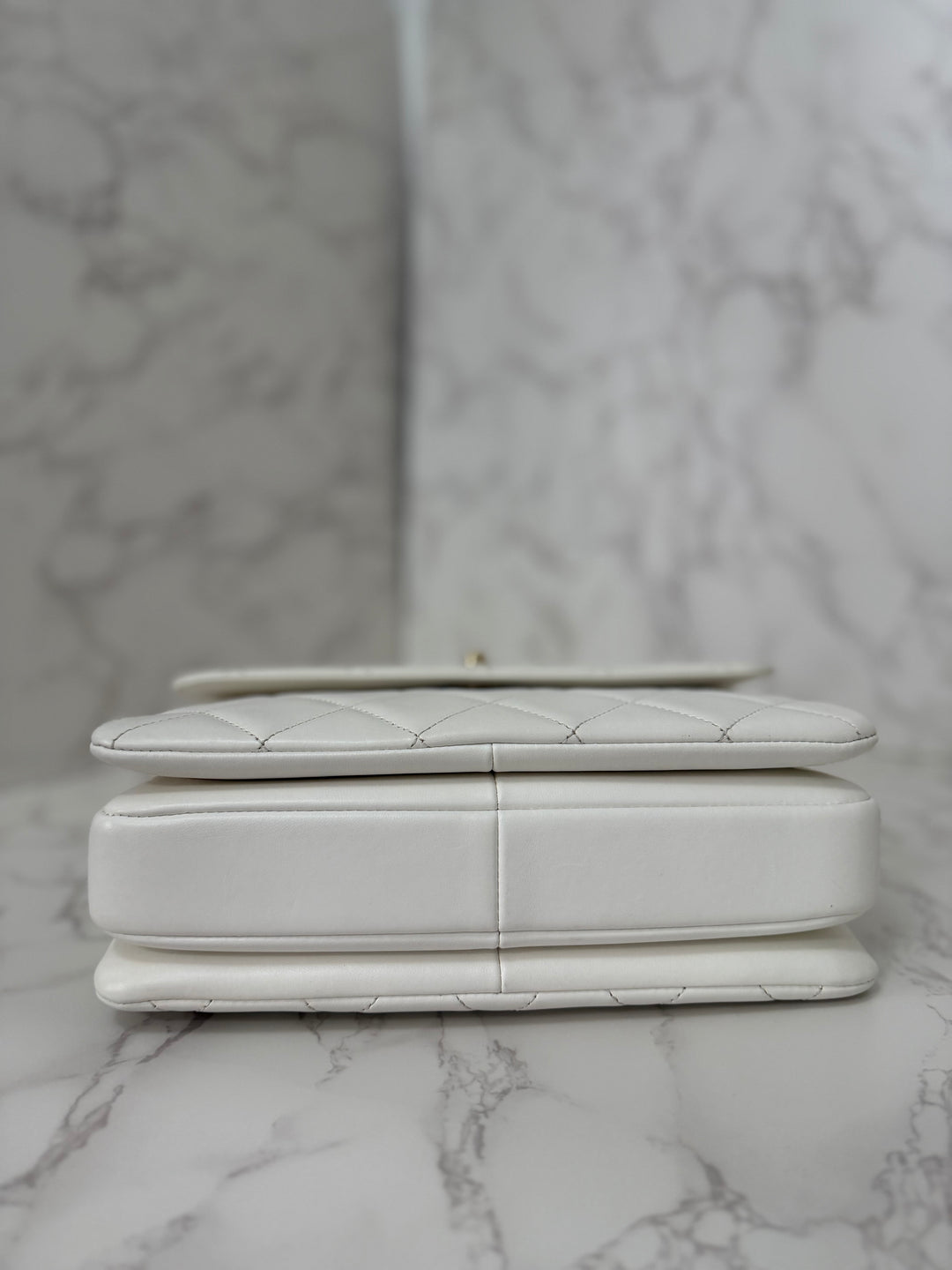 CHANEL 23S collection 2023 White Lambskin LGHW Trendy CC Flap Bag size Small with raised CHANEL Engraved Plate Top Handle