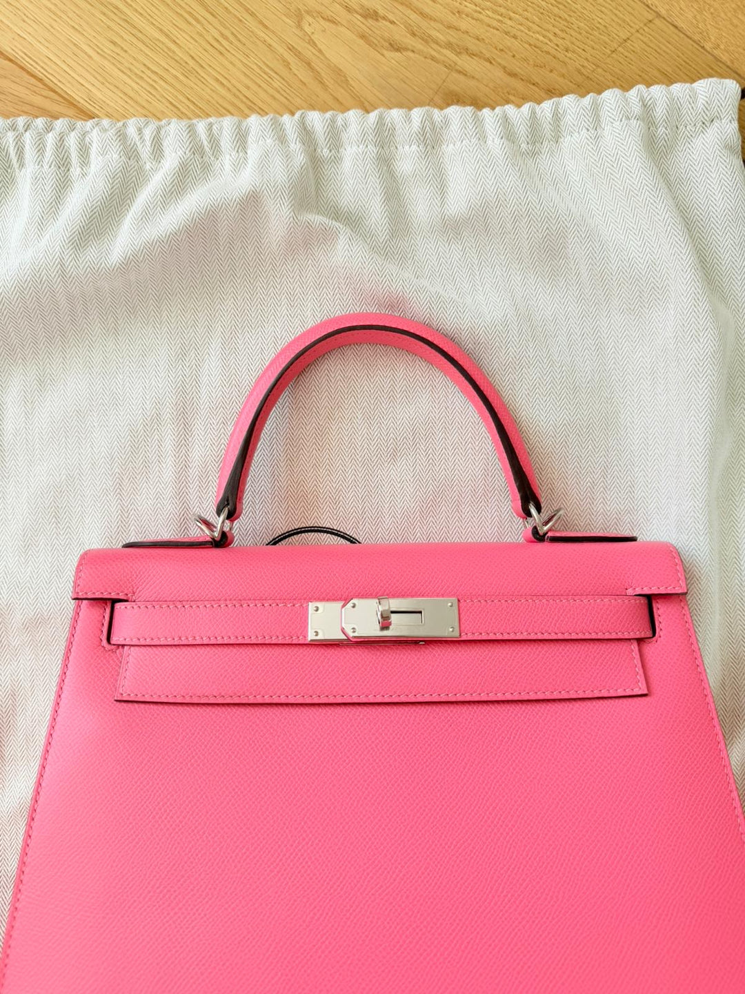 Hermes Kelly 28 in Rose Azalee Pink Epsom Leather PHW Stamp C 2018