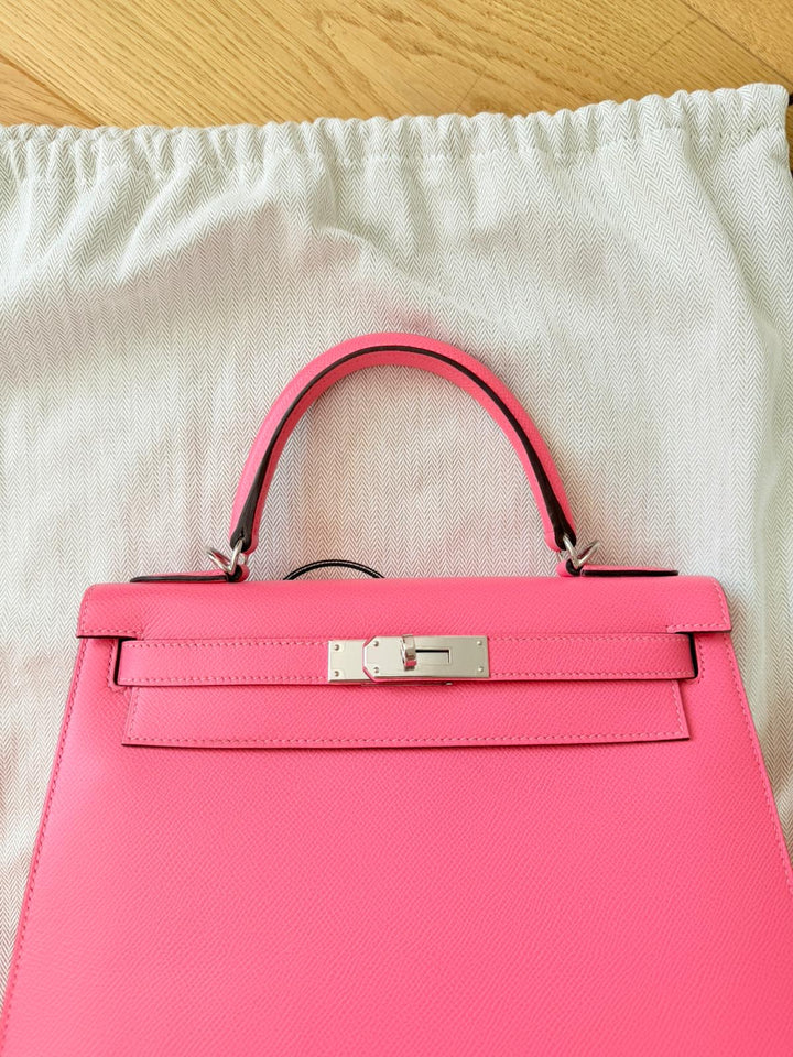 Hermes Kelly 28 in Rose Azalee Pink Epsom Leather PHW Stamp C 2018